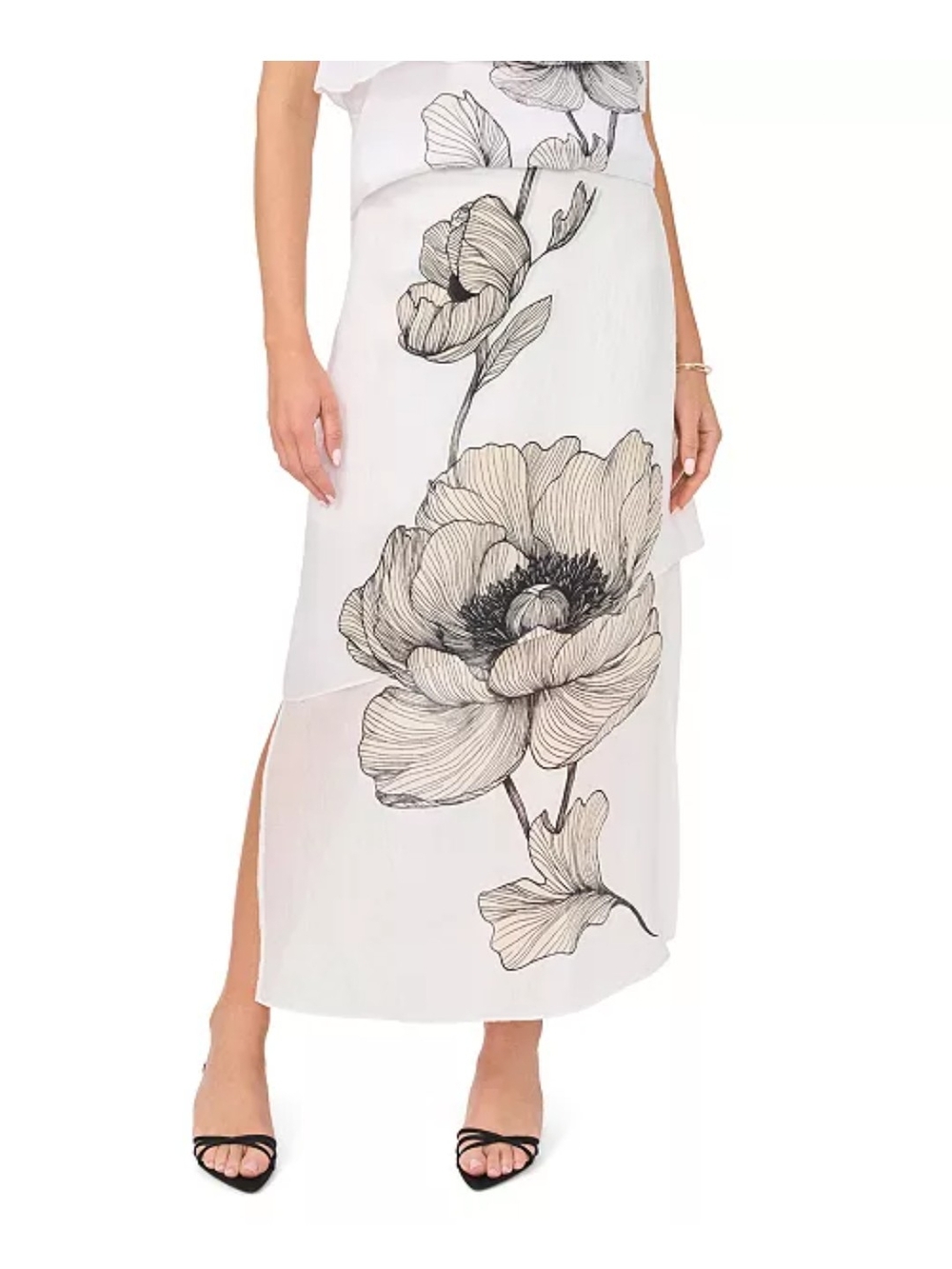 Vince Camuto White Skirt with Black Floral Sketch